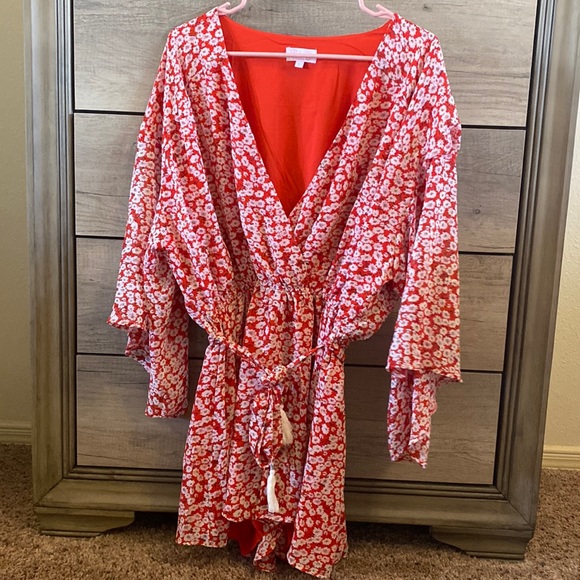 Pink Lily Dresses & Skirts - Red Floral Romper